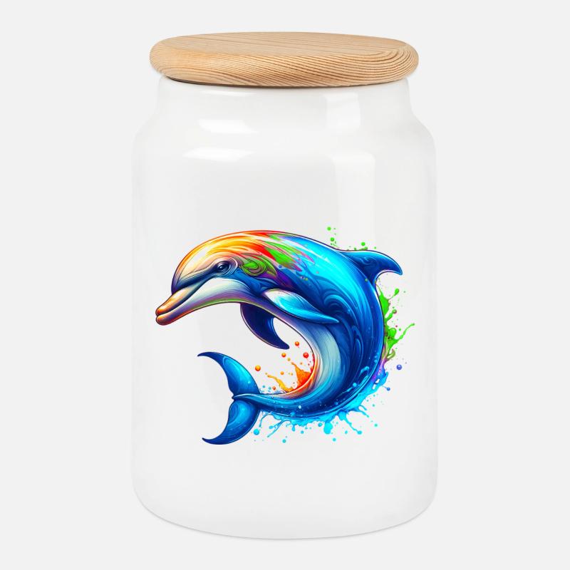 Delfin - Keksdose mit Holzdeckel - Weiß