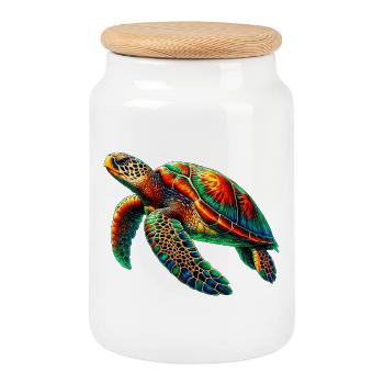 Sea turtle - Cookie Jar with Wooden Lid - white - Front
