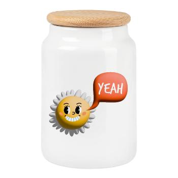 sonne yeah 3d - Keksdose mit Holzdeckel - Weiß - Vorne