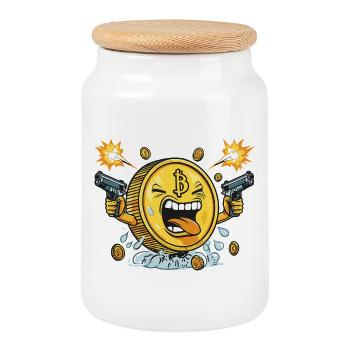 Bitcoin Gangster - Conception Crypto Drôle - Boîte à biscuits avec couvercle en bois - blanc - Devant