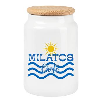 Vivid Milatos Soleil et Vagues Design - Boîte à biscuits avec couvercle en bois - blanc - Devant