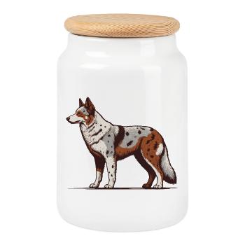 Australian Koolie - Cookie Jar with Wooden Lid - white - Front