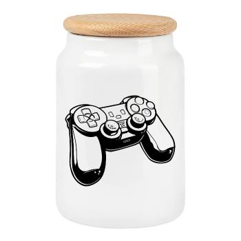 Gaming Controller Zeichnung - Keksdose mit Holzdeckel - Weiß - Vorne