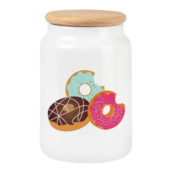 Donuts mit Biss – Süßes Trio mit Glasur & Streusel - Keksdose mit Holzdeckel - Weiß - Vorne