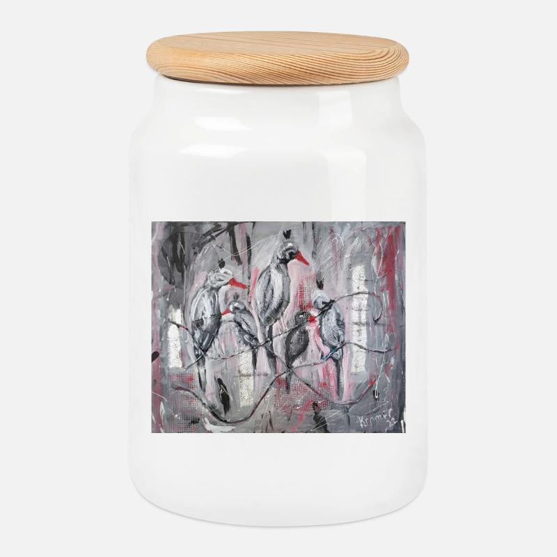 Ravens - Cookie Jar with Wooden Lid - white