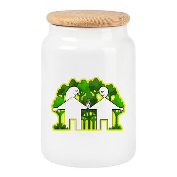 Couple et vie verte - Boîte à biscuits avec couvercle en bois - blanc - Devant