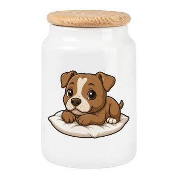 Cute Pitbull Cartoon Lying Cuddling Relaxing - Cookie Jar with Wooden Lid - white - Front