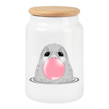 Sceau avec chewing-gum – Motif animalier amusant - Boîte à biscuits avec couvercle en bois - blanc - Devant