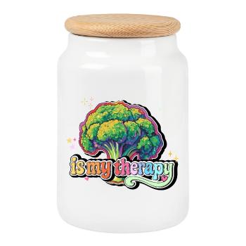 Le brocoli est ma thérapie - Boîte à biscuits avec couvercle en bois - blanc - Devant