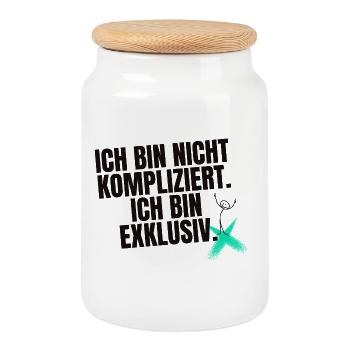 Ich bin nicht kompliziert. Ich bin exklusiv. - Keksdose mit Holzdeckel - Weiß - Vorne