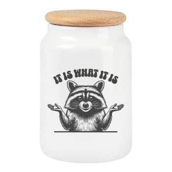 Raccoon - It is what it is - Cookie Jar with Wooden Lid - white - Front