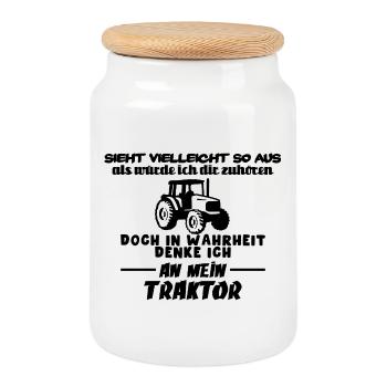 Doch in Wahrheit denke ich an mein Traktor - Keksdose mit Holzdeckel - Weiß - Vorne