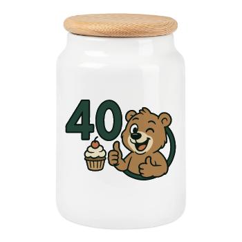 Strong as a bear at 40 - Cookie Jar with Wooden Lid - white - Front