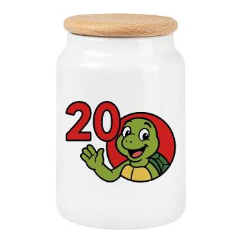 Turtle 20 Years of Fun - Cookie Jar with Wooden Lid - white - Front