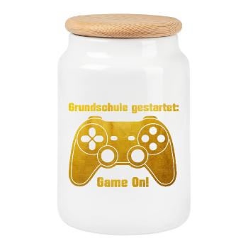 Enrollment - Game on - Game Console - gold-colored - Cookie Jar with Wooden Lid - white - Front