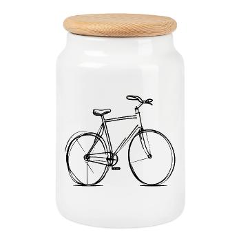 Tracé de lignes de vélo - Boîte à biscuits avec couvercle en bois - blanc - Devant