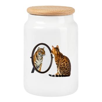 Believe In Yourself Cat – Unleash Your Inner Tiger - Keksdose mit Holzdeckel - Weiß - Vorne