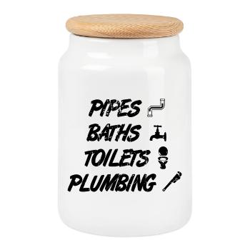 Funny Plumber Quote - Cookie Jar with Wooden Lid - white - Front