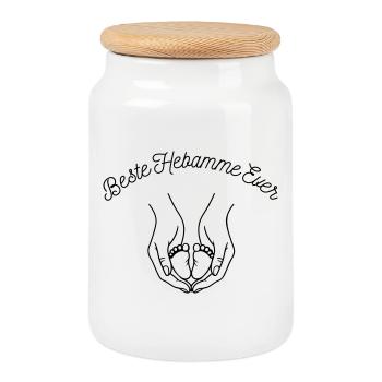 Beste Hebamme Ever - personalisierbares Design - Keksdose mit Holzdeckel - Weiß - Vorne