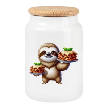 Mignon paresseux dessin animé Lasagne Cuisine italienne - Boîte à biscuits avec couvercle en bois - blanc - Devant