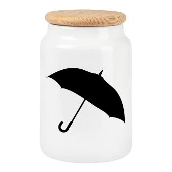 Classic Umbrella Silhouette - Cookie Jar with Wooden Lid - white - Front
