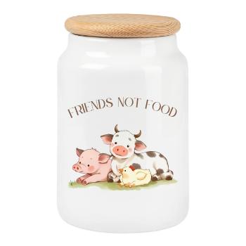 Vegan Vegetarier Design Friends not Food - Keksdose mit Holzdeckel - Weiß - Vorne