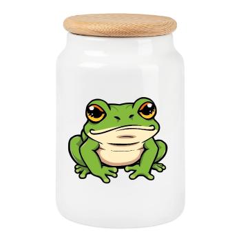 Frog - Cookie Jar with Wooden Lid - white - Front