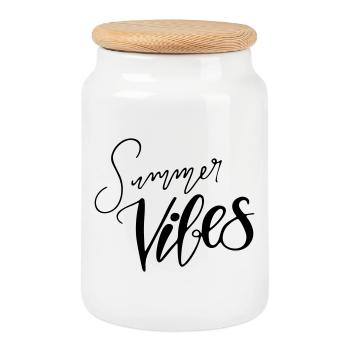 Lettrage à la main « Summer Vibes » Différentes couleurs - Boîte à biscuits avec couvercle en bois - blanc - Devant