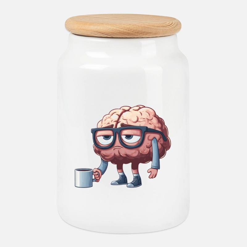 Breloque cérébrale décontractée avec café - Boîte à biscuits avec couvercle en bois - blanc
