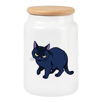 Grim Black Cat - Cookie Jar with Wooden Lid - white - Front