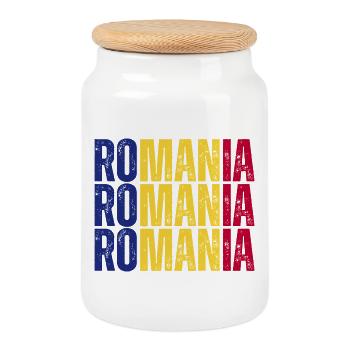 Romania flag, I love Romania - Cookie Jar with Wooden Lid - white - Front