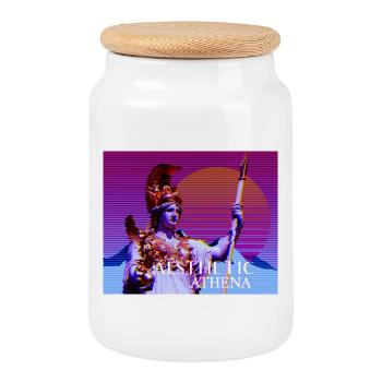 Déesse stylisée abstraite Athéna - Boîte à biscuits avec couvercle en bois - blanc - Devant