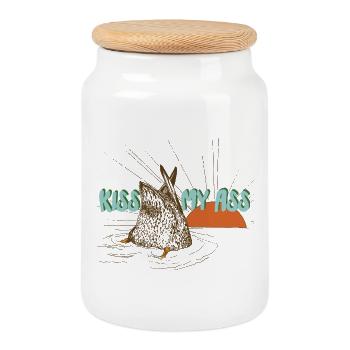EMBRASSE MON CUL - Boîte à biscuits avec couvercle en bois - blanc - Devant