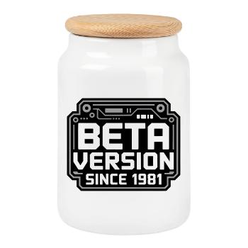 Conception de logo Retro Tech - Boîte à biscuits avec couvercle en bois - blanc - Devant