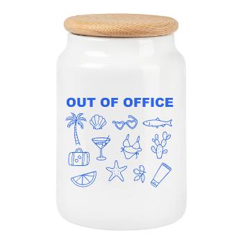 Absent du bureau / Vacances / Retraite - Boîte à biscuits avec couvercle en bois - blanc - Devant