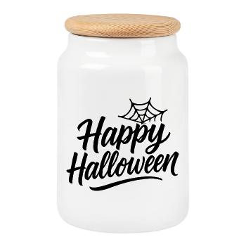 Happy Halloween mit Spinnennetz Design - Keksdose mit Holzdeckel - Weiß - Vorne