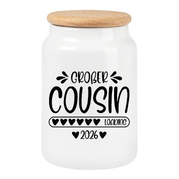 Big Cousin 2026 loading - Cookie Jar with Wooden Lid - white - Front