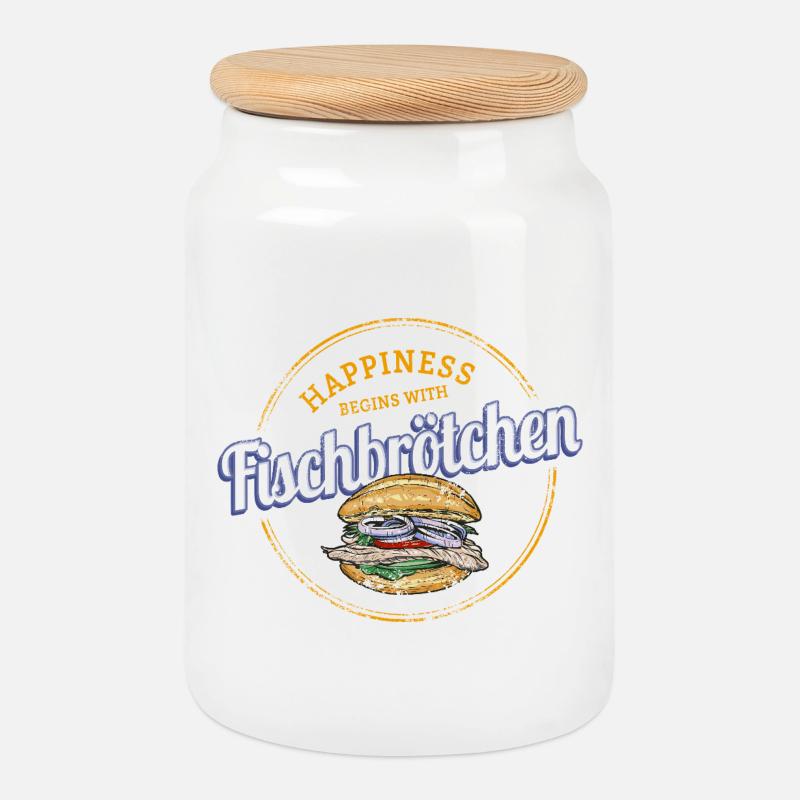 Fischbrötchen mit Matjes oder Bismarckhering - Keksdose mit Holzdeckel - Weiß