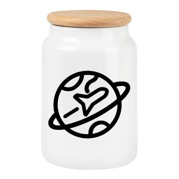 World Travel - Cookie Jar with Wooden Lid - white - Front