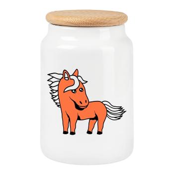 Horse Cute Pony Foal Horse Girl Cute Comic - Cookie Jar with Wooden Lid - white - Front