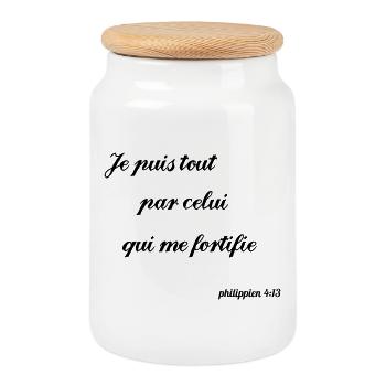 Philippian Inspirational Quote - Cookie Jar with Wooden Lid - white - Front