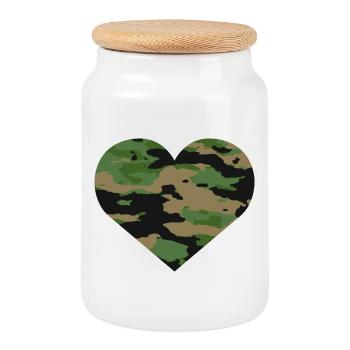 Camouflage Heart Design - Cookie Jar with Wooden Lid - white - Front