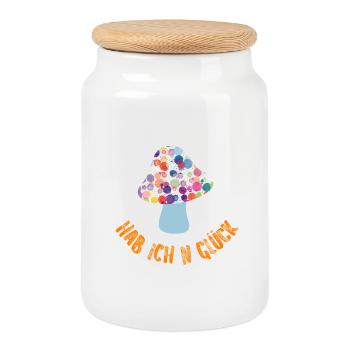 Lucky Guy Autumn Luck Mushroom Cool Sayings Blobs - Cookie Jar with Wooden Lid - white - Front