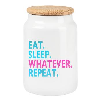EAT SLEEP WHATEVER REPEAT / Humor / Dumme Sprüche - Keksdose mit Holzdeckel - Weiß - Vorne