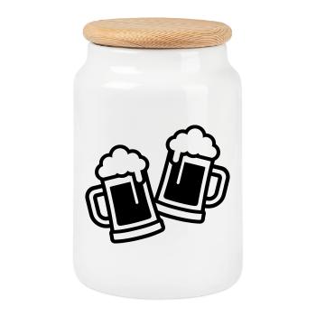 Bierkrug Bier Bierglas - Keksdose mit Holzdeckel - Weiß - Vorne