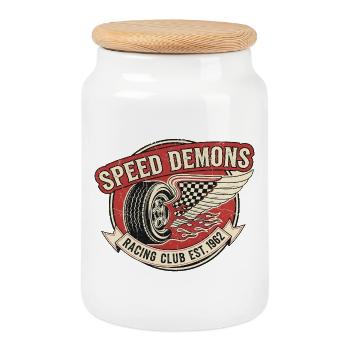 Speed Demons Motorsport Design - Keksdose mit Holzdeckel - Weiß - Vorne