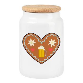 Coeur en pain d’épices avec de la bière et des fleurs - Boîte à biscuits avec couvercle en bois - blanc - Devant
