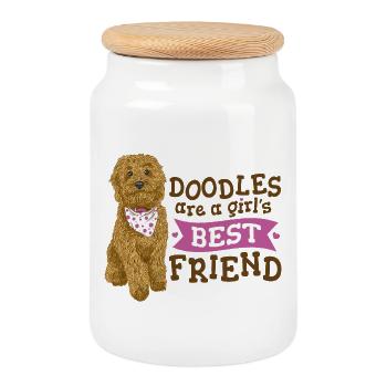 Doodle Girl's Best Friend  - Cookie Jar with Wooden Lid - white - Front
