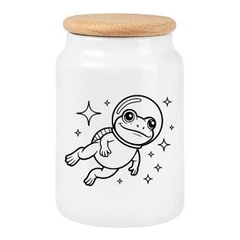 Frog in Space - Cool Astonomy Logo - Cookie Jar with Wooden Lid - white - Front