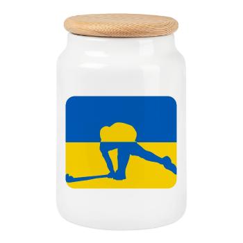 Ukraine Peace Hockey Design - Cookie Jar with Wooden Lid - white - Front